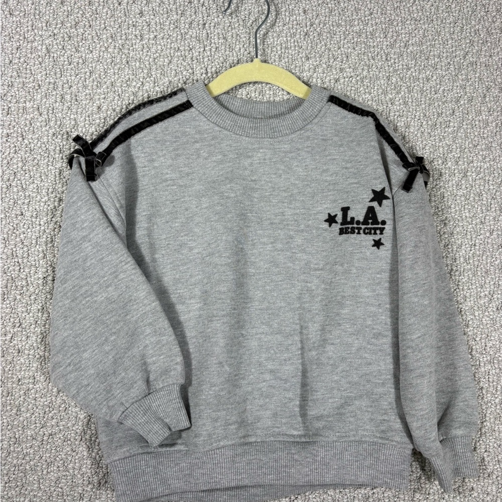 NWOT Zara Gray LA Sweatshirt with Black Velvet Accents size 5
